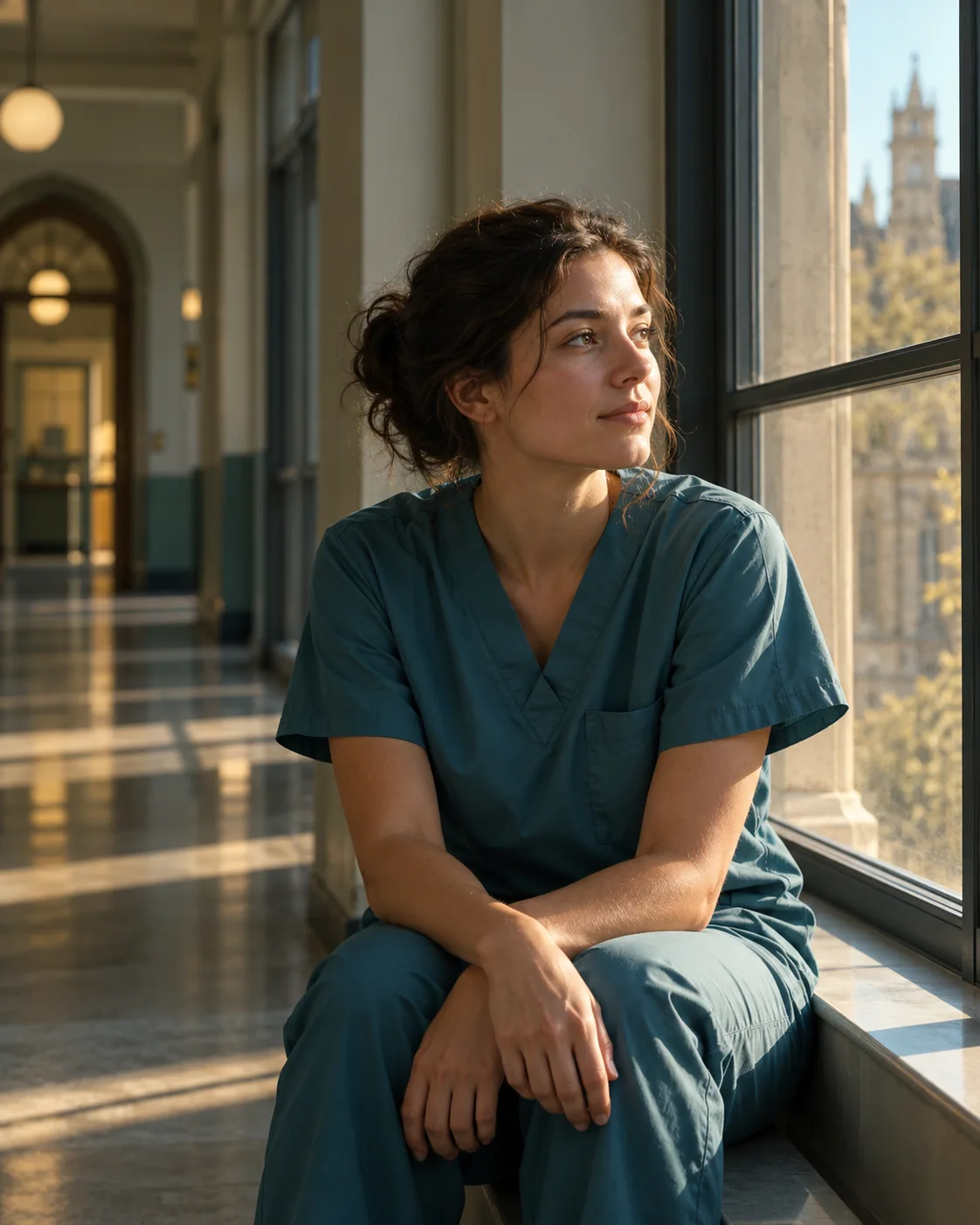 Illustrative portrait of a medical trainee in a clinical setting
